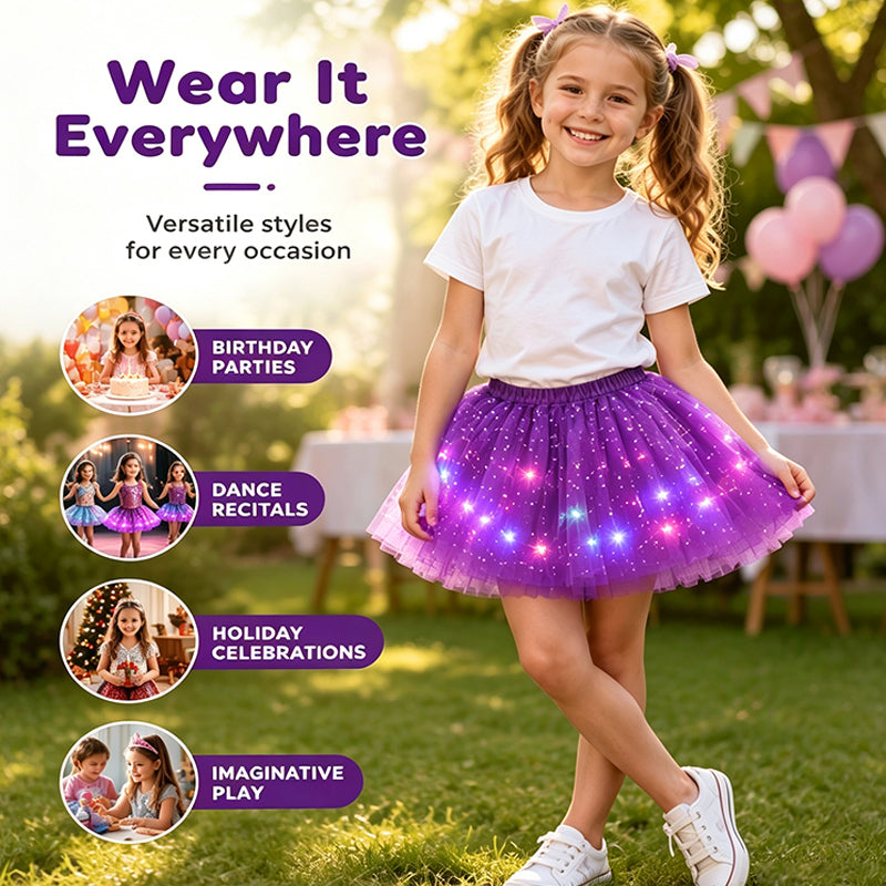 🎁LED Light Up Sequin Tutu Skirt Star Mesh Princess Skirt for Girls and Adults
