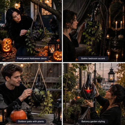 Gothic Bat Hanging Planter For Halloween Decor