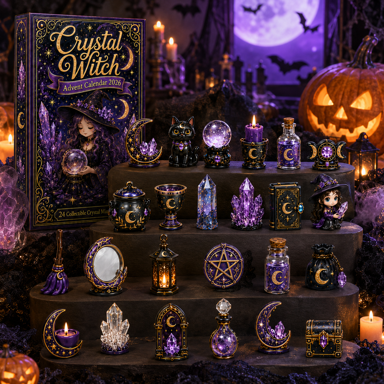 Crystal Witch Advent Calendar 2026 – 24 Days of Magical Crystal Miniatures, Mystical Witchy Collectibles & Enchanting Gifts for Fantasy Lovers