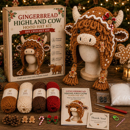 Highland Cow Hood Hat DIY Crochet Kit