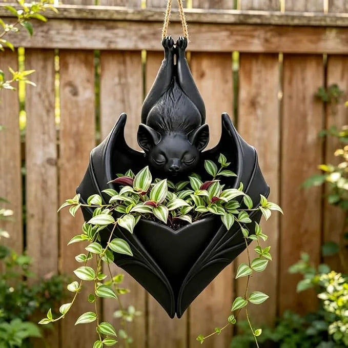 Gothic Bat Hanging Planter For Halloween Decor