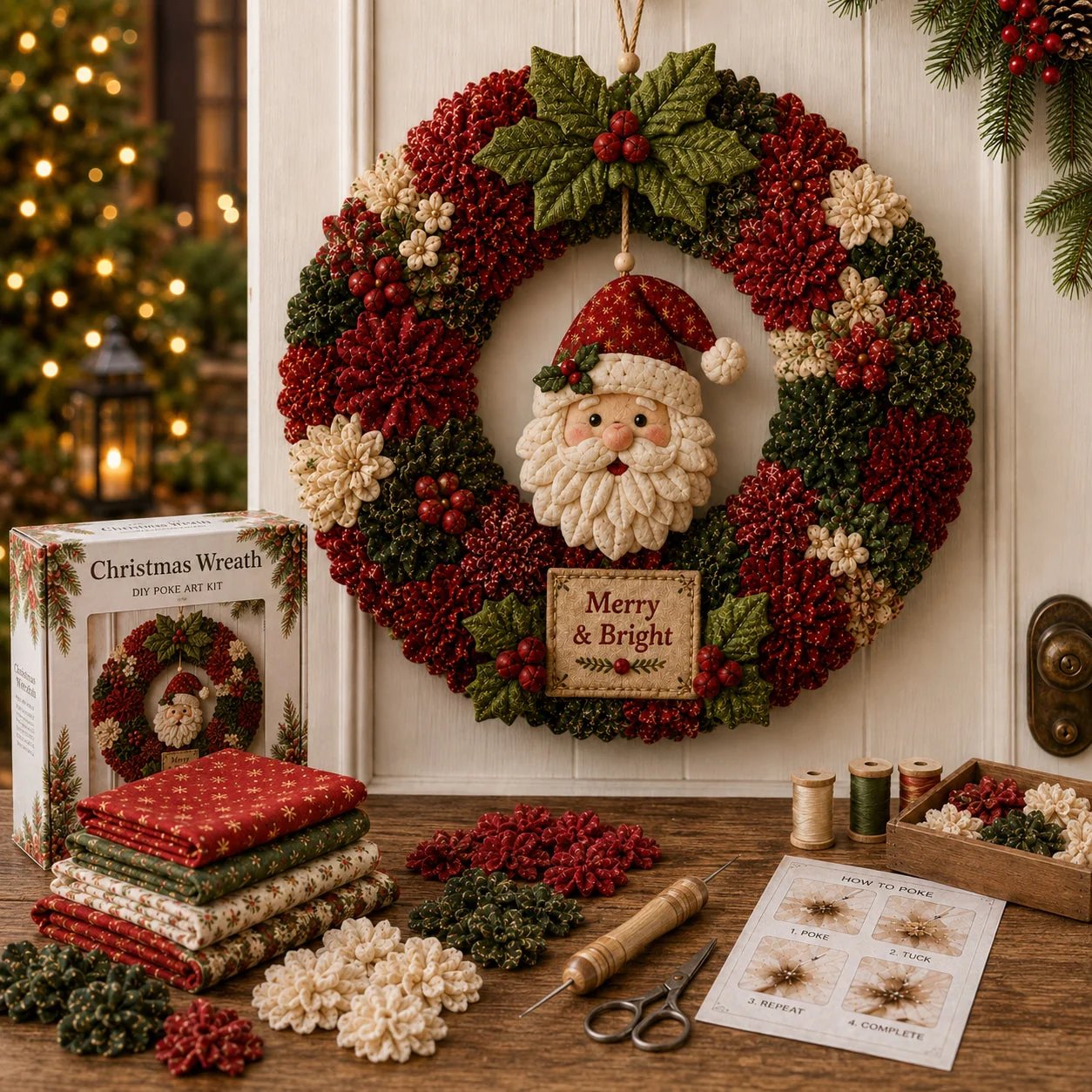 🏆Limited Time Sale 49% OFF🎁🎄 3D Fabric Poke Wreath DIY Kit