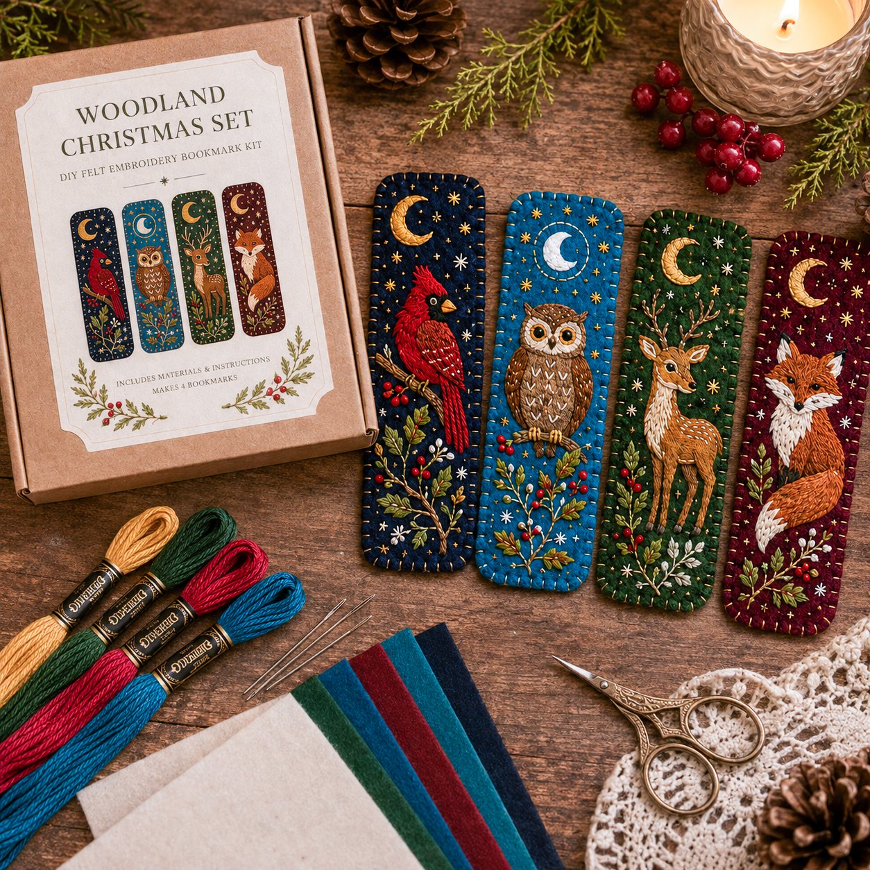 ⏳ Last Day 49% OFF – 🎄 DIY Felt Embroidery Bookmark Kit