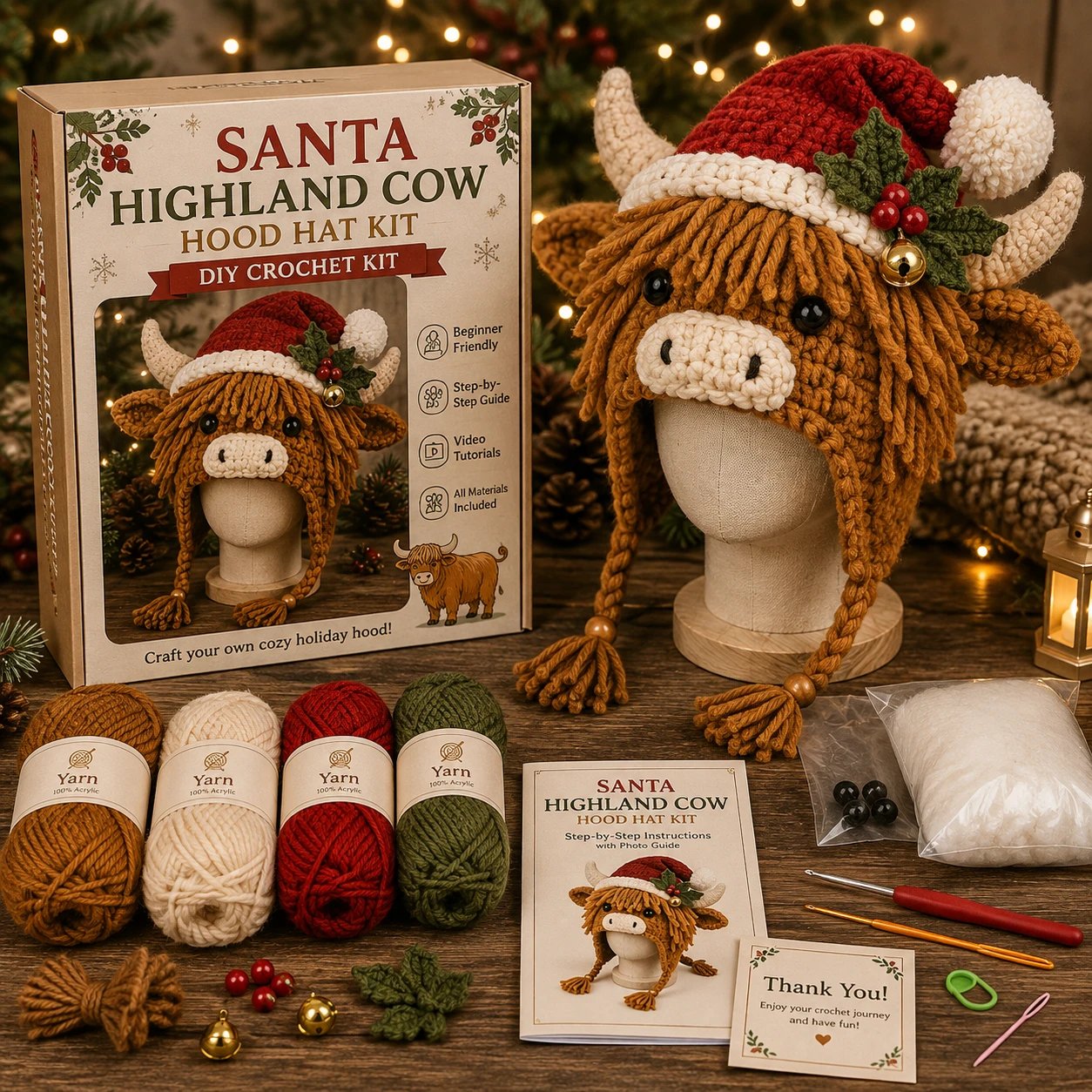 Highland Cow Hood Hat DIY Crochet Kit
