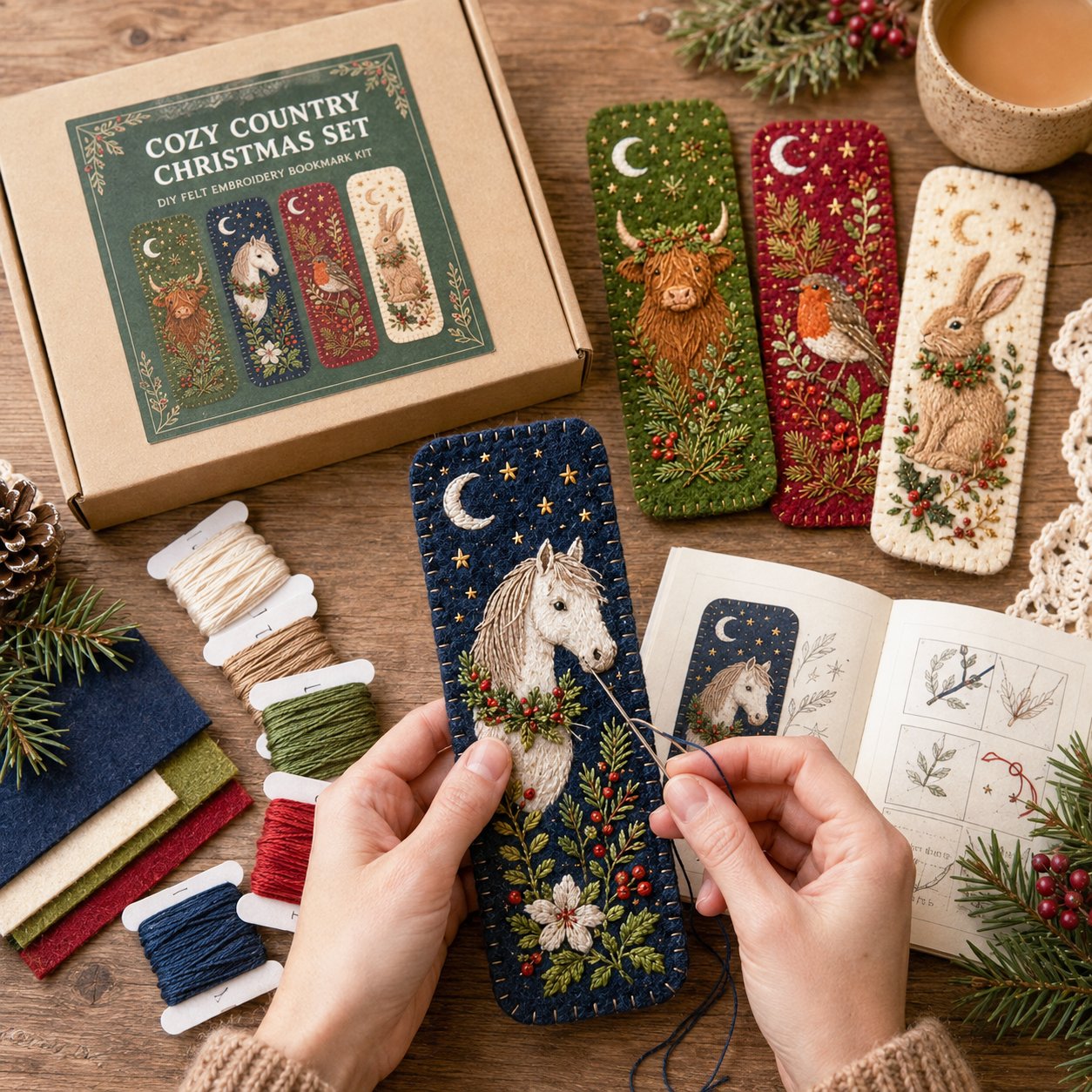 ⏳ Last Day 49% OFF – 🎄 DIY Felt Embroidery Bookmark Kit