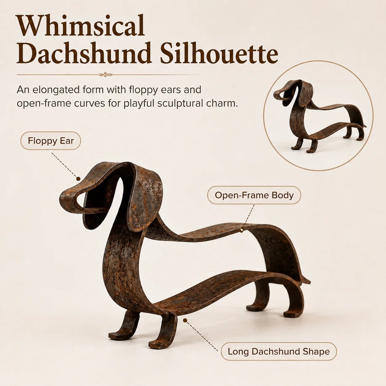 🐶🐴🎨Rustic Charm, Horse Dachshund Style — Metal Sculpture for Home & Garden