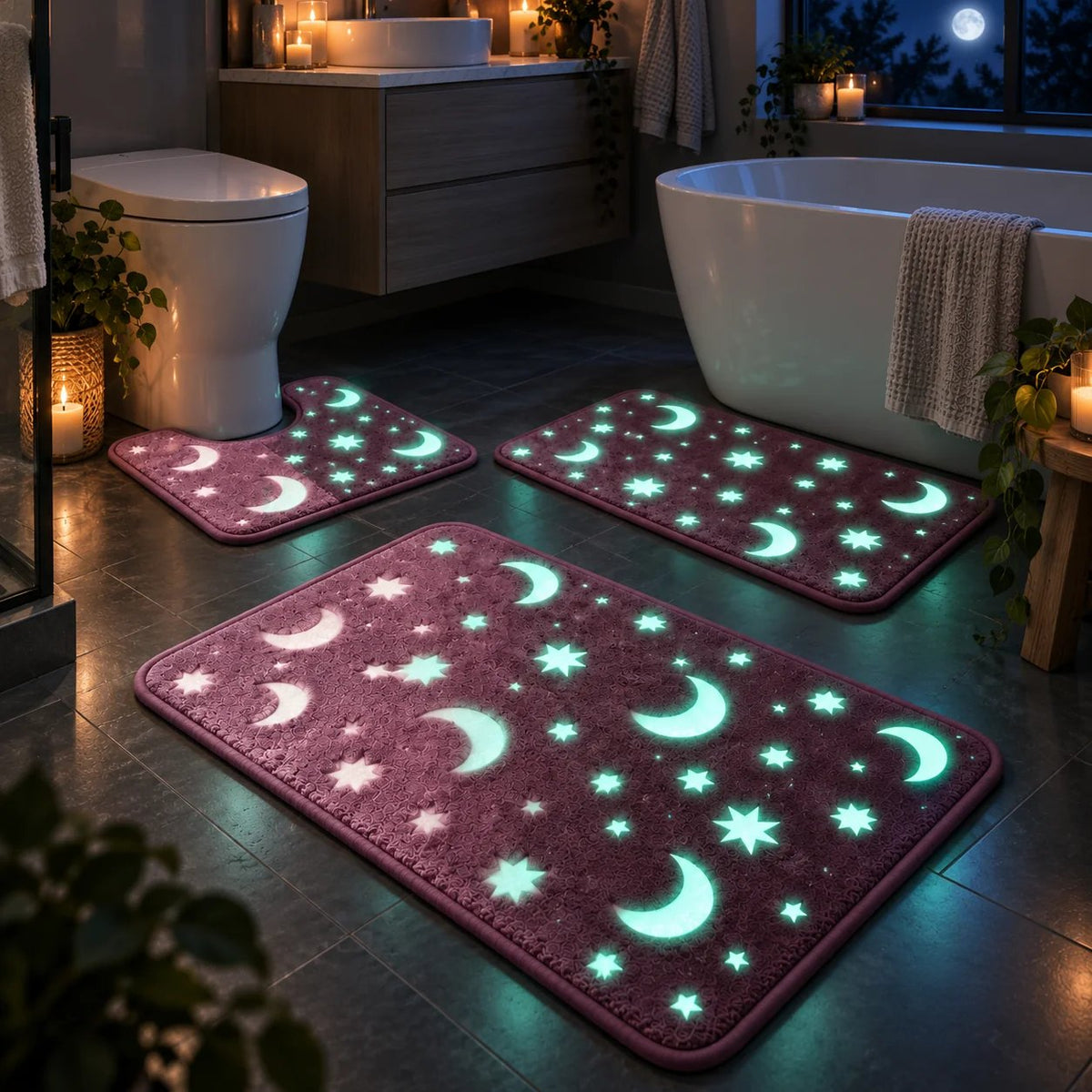 🌙 Glow-in-the-Dark Moon & Star Bathroom Mat