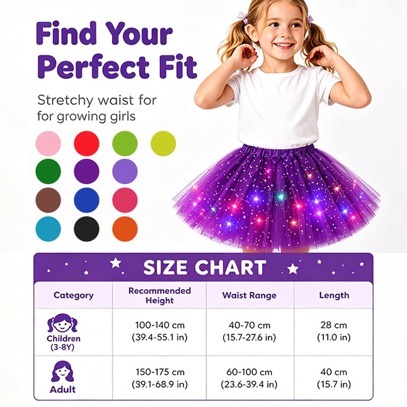 🎁LED Light Up Sequin Tutu Skirt Star Mesh Princess Skirt for Girls and Adults
