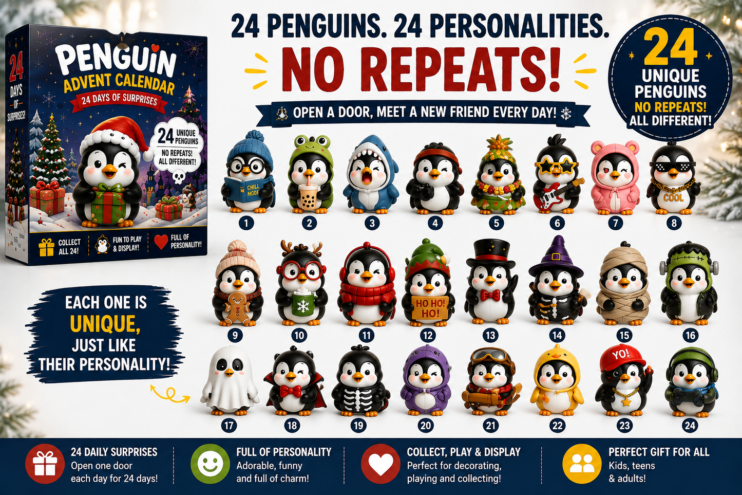 🐧 24 Days of Penguin Surprises Advent Calendar – 24 Unique Penguins, 3 Fun Editions