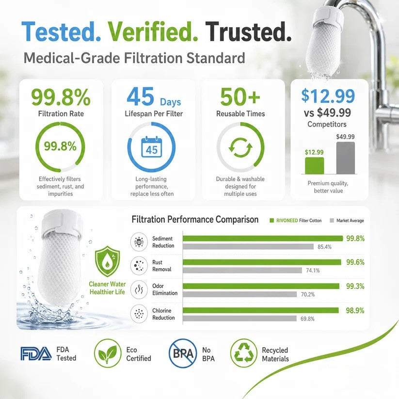 ⏰47%OFF⚡50K+ SOLD!💥Anti-Splash Kitchen Faucet Cotton Filter for Sediment & Rust Removal