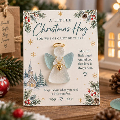 A Little Christmas Hug Sea Glass Keepsake Card – Handmade Holiday Gift With A Touch Of Love