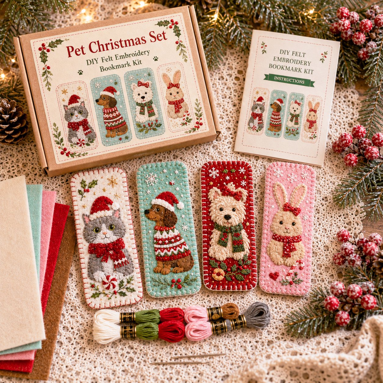 ⏳ Last Day 49% OFF – 🎄 DIY Felt Embroidery Bookmark Kit