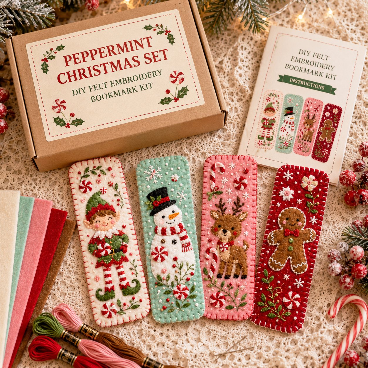 ⏳ Last Day 49% OFF – 🎄 DIY Felt Embroidery Bookmark Kit
