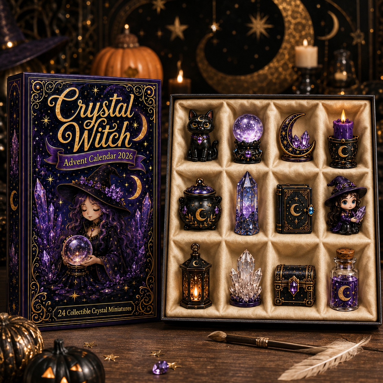 Crystal Witch Advent Calendar 2026 – 24 Days of Magical Crystal Miniatures, Mystical Witchy Collectibles & Enchanting Gifts for Fantasy Lovers