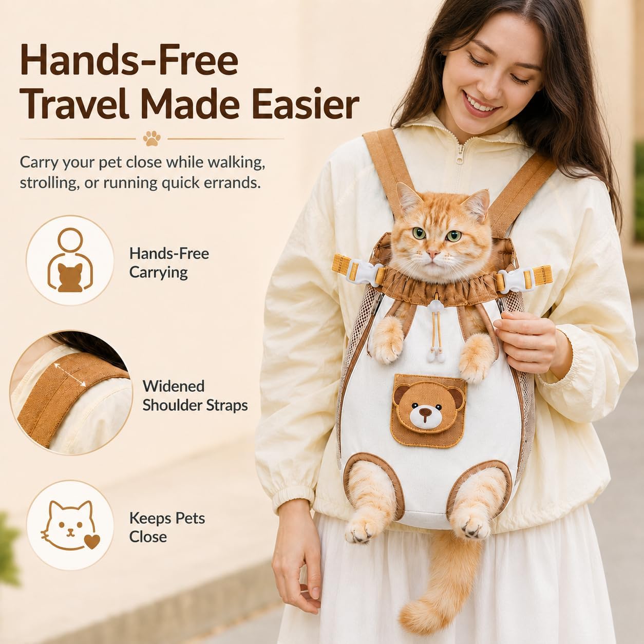 🎉Cute Bear Design Front Pet Carrier Backpack, Breathable Adjustable Hands-Free Travel Chest Bag for Cats Small Dogs Walking Shopping Vet Visits