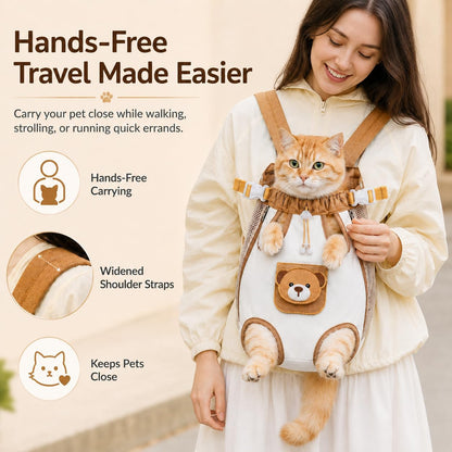 🎉Cute Bear Design Front Pet Carrier Backpack, Breathable Adjustable Hands-Free Travel Chest Bag for Cats Small Dogs Walking Shopping Vet Visits