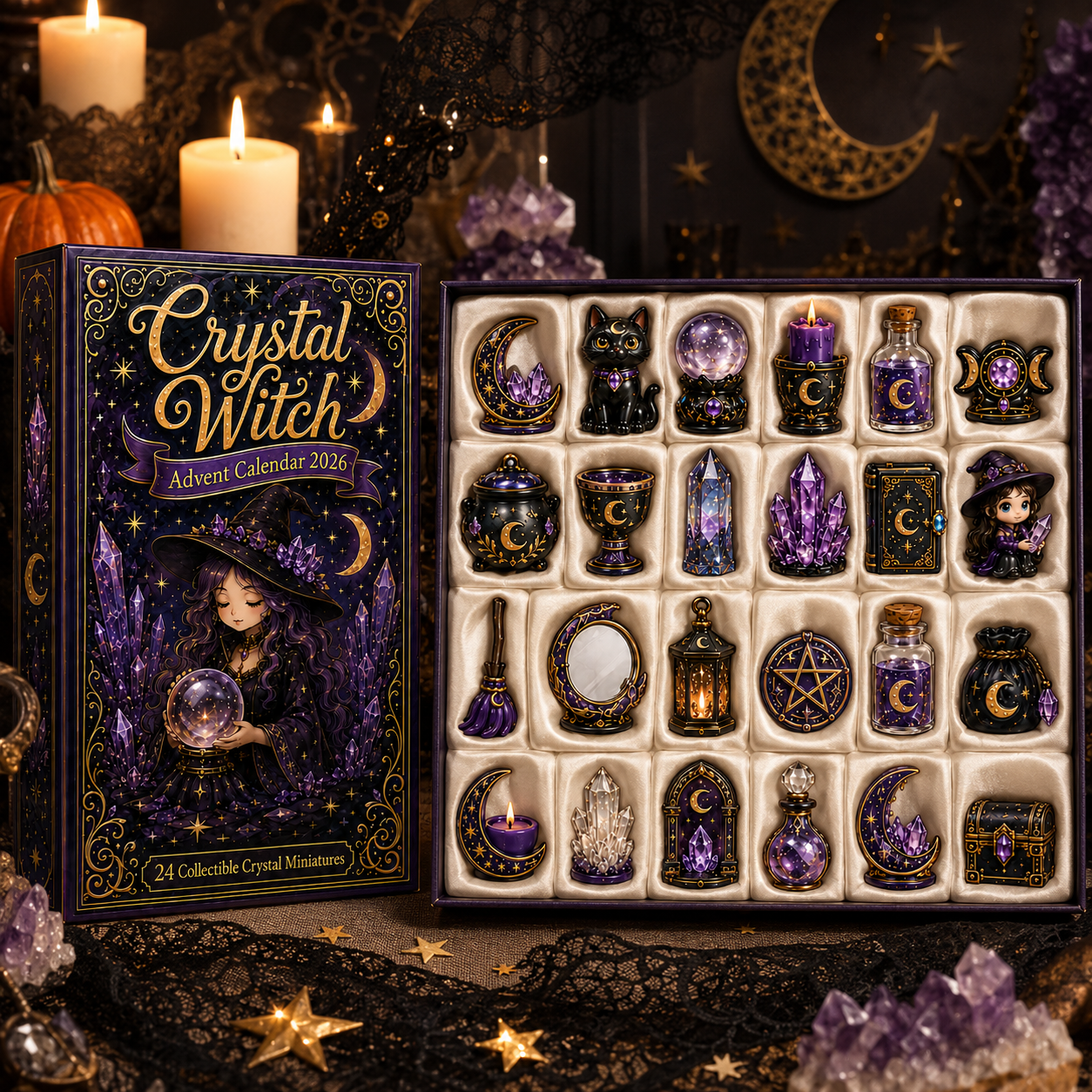 Crystal Witch Advent Calendar 2026 – 24 Days of Magical Crystal Miniatures, Mystical Witchy Collectibles & Enchanting Gifts for Fantasy Lovers