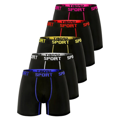 5 Pack Men's Letter Tape Boxer Brief, Casual Comfy Breathable Underwear for Daily Wear