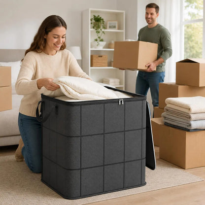 Spacious Moving Storage Bin – Large Capacity Zippered Fabric Organizer for Bedding & Clothes