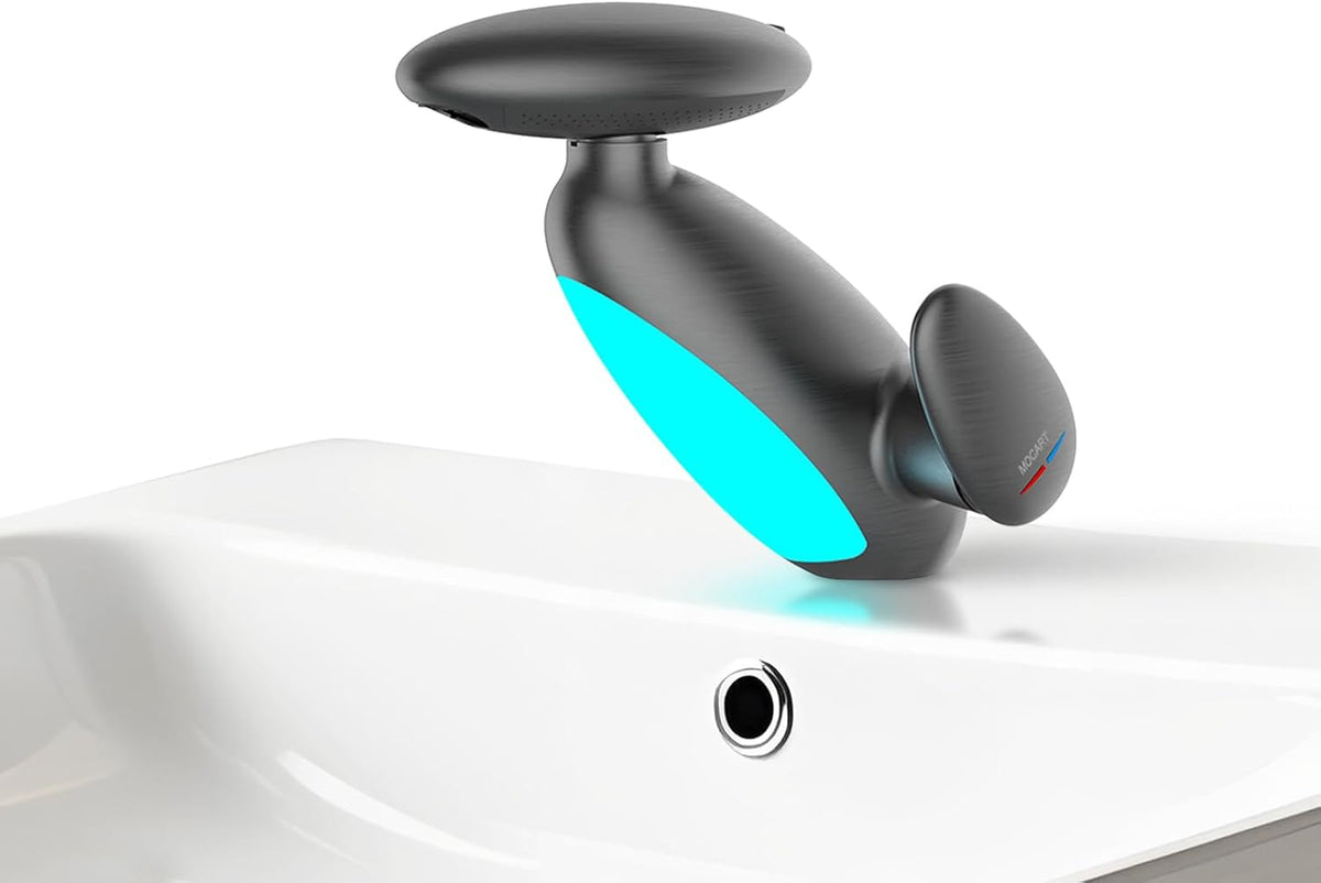 LED Bathroom Faucet with Multicolor Light, 360° Swivel & Pull-Out Spout, 4 Spray Modes