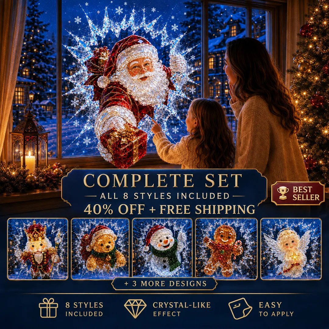 🔥Limited time 49% OFF -✨🎄Crystal Christmas Break-In Window Decal — 3D Shattered-Glass Holiday Window Decoration