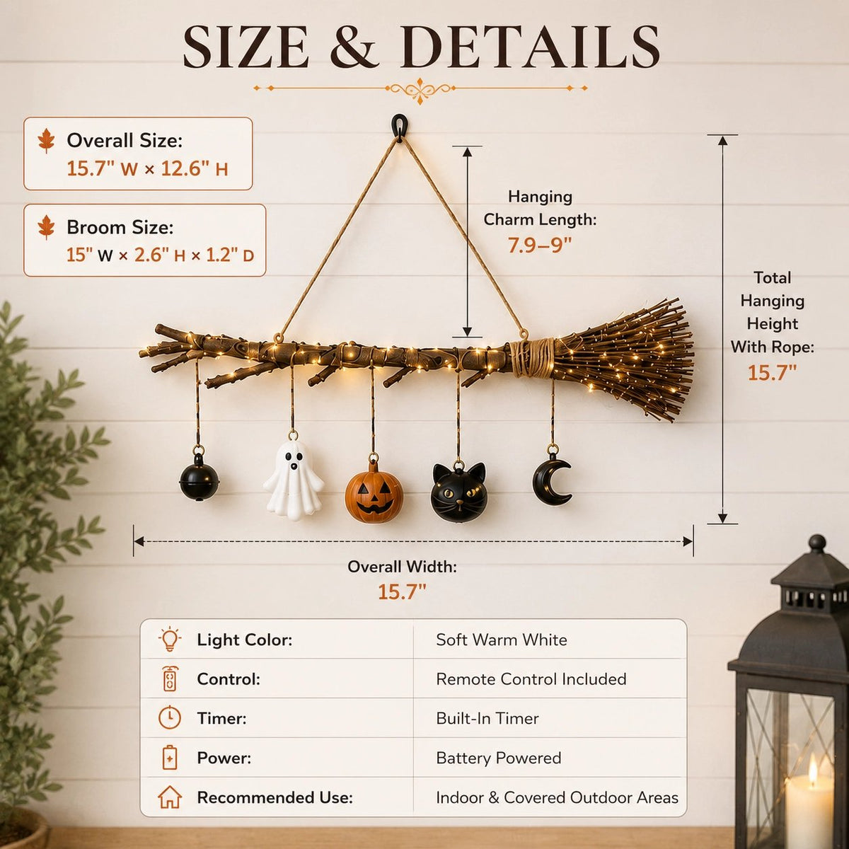 🔥 Limited-Time 49% OFF 🍂 Lighted Fall Broom Wall Hanging – Cozy Halloween & Autumn Decor
