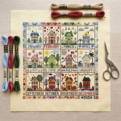🔥LAST DAY48% OFF -🏡 12-Month Seasons & Holidays Cross Stitch Kit — Relaxing DIY Craft Project for Beginners & Craft Lovers