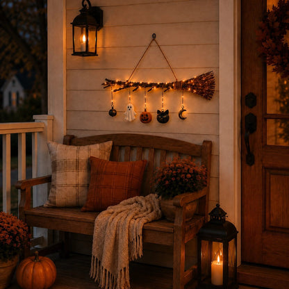 🔥 Limited-Time 49% OFF 🍂 Lighted Fall Broom Wall Hanging – Cozy Halloween & Autumn Decor
