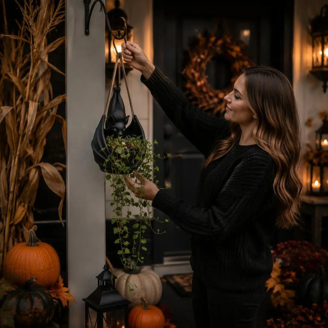 Gothic Bat Hanging Planter For Halloween Decor