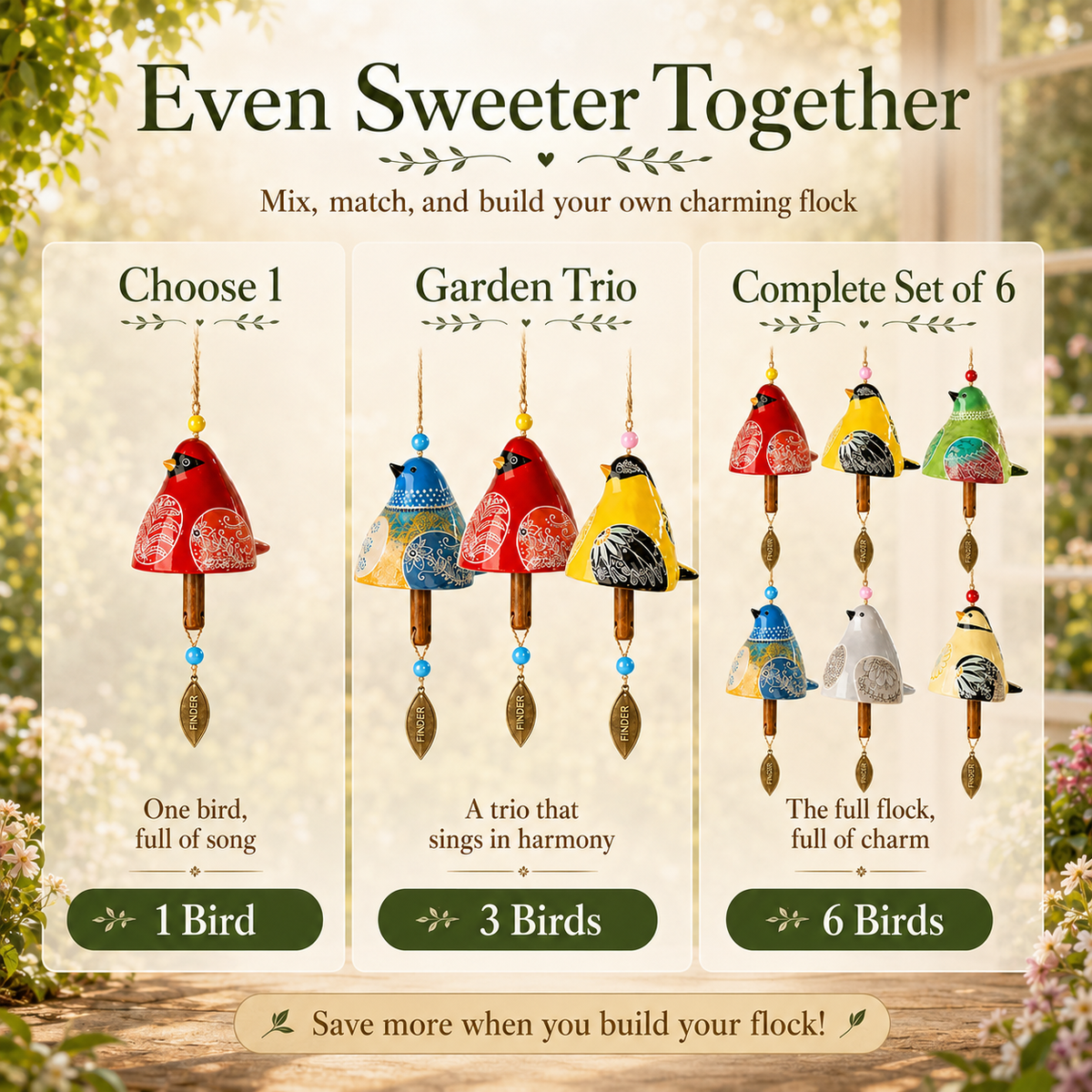 Hand-Painted Resin Bird Wind Chime