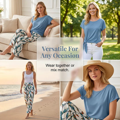 👚  NOW! 🌸 Women's Side-Tie Top & Patterned Pants Set – Flowy, adjustable fit & perfect for summer vacations or resort wear 👖
