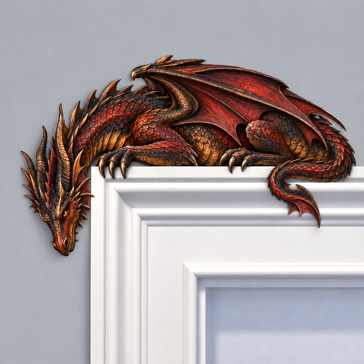 ⏳ Last Day 48% OFF – 🐉🔥 Sleeping Dragon Door Topper | Medieval Fantasy Dragon Guardian Wall Décor for Doorway, Gaming Room & Gothic Home 🏰✨