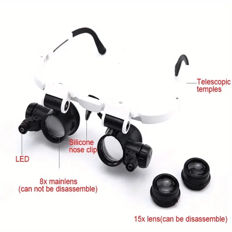 🎁👓8X 15x 23x Head Wearing Magnifying Glass with LED Light Headband