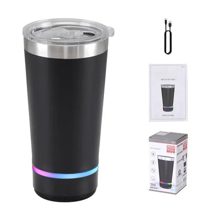 🔊 Stainless Steel Insulated Mug with Bluetooth Speaker – Rechargeable LED Light Cup for Music, Drinks & Outdoor Enjoyment