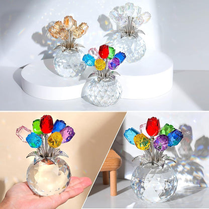 ✨🌹Crystal Colorful Rose Flower Collectible Figurine with Vase