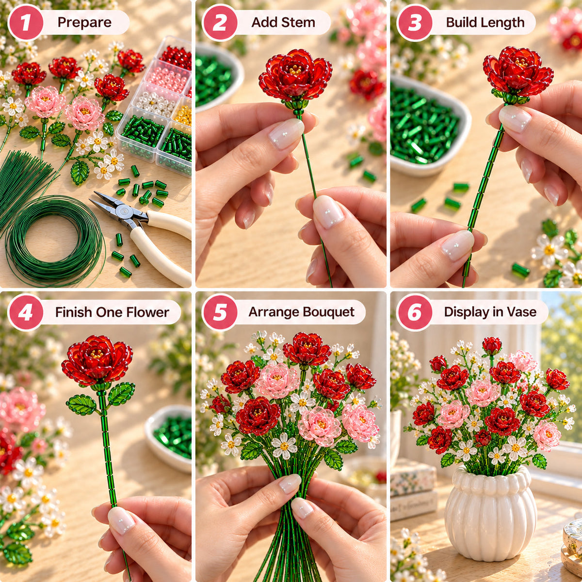 ⏳ Last Day 48% OFF –🌼✨DIY Beaded Wildflower Bouquet Kit – Handmade Crystal Flower Craft Set🌸✨
