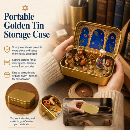 Council by Candlelight - A Miniature Hanukkah Menorah Diorama in a Golden Keepsake Tin