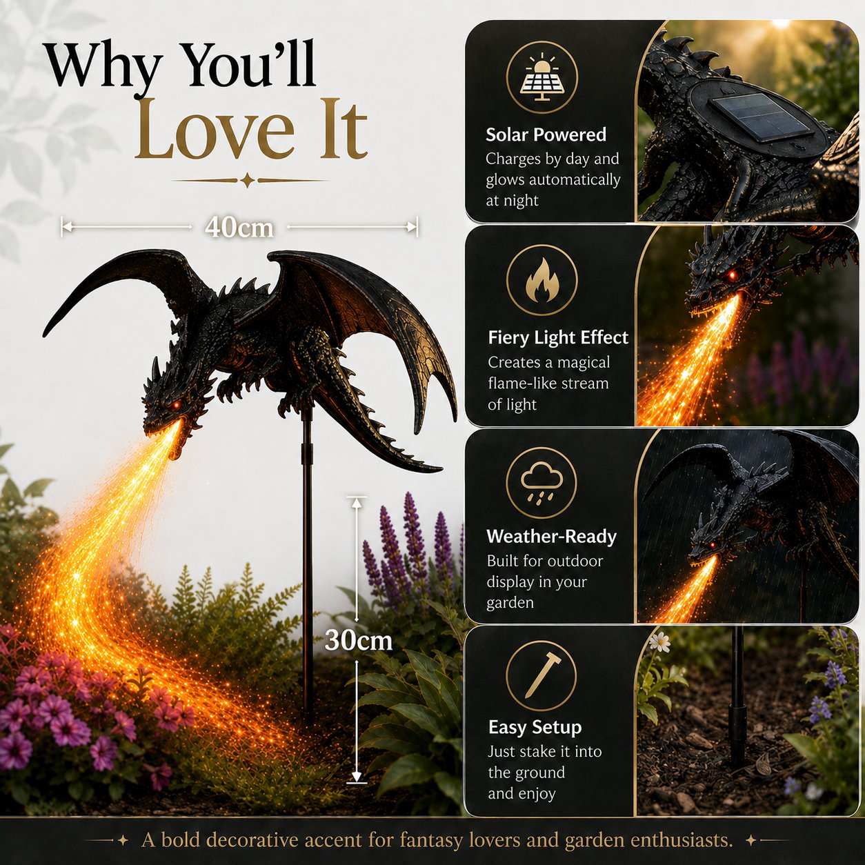 🔥🐲Solar Dragon Fire Garden Light