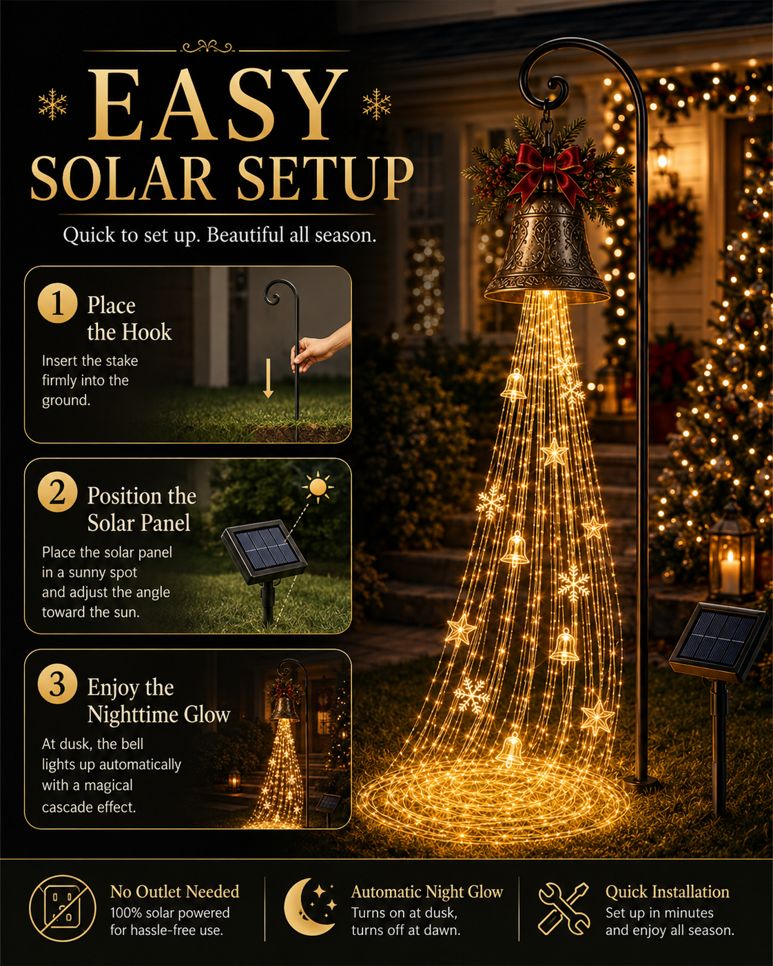 🔥Hot Sale 49% OFF🎄 Christmas Bell Cascade Solar Yard Light✨