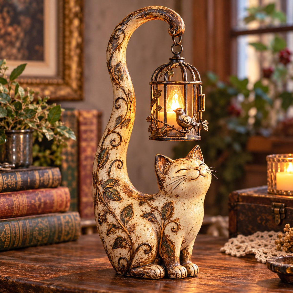 🔥LAST DAY 49% OFF - 🐈‍⬛Vintage Cat Lantern Sculpture Lamp - A Little Guardian of Warmth, Memories & Cozy Corners✨