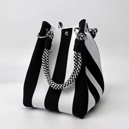 🏆👜 Limited-Time Sale: 49% OFF 🌴 Boho Striped Knit Bucket Handbag for Women – Handmade Summer Beach Shoulder Bag