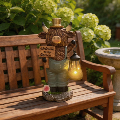 Solar-Powered Scottish Highland Bull Garden Welcome Light