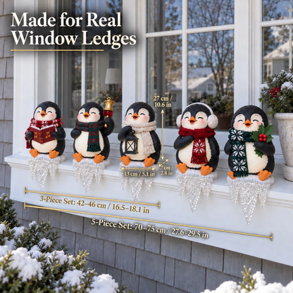 Lighted Penguin Icicle Window Ledge Set