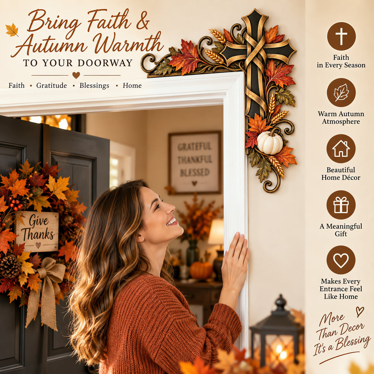 🍂 Autumn Door Frame Corner Topper –  Faith & Harvest Décor ✝️🎃