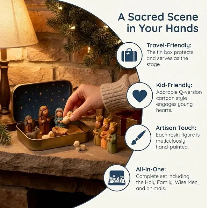 🔥Last Day 48% OFF - ✝️Religious Pocket-Size Mini Nativity Scene Set with Storage Box