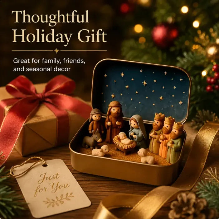 🔥Last Day 48% OFF - ✝️Religious Pocket-Size Mini Nativity Scene Set with Storage Box