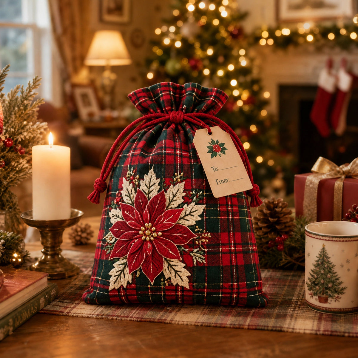 🎁 Wrap in Magic: Christmas Gift Sacks (6Pcs Santa & Reindeer Linen Drawstring Pouches)