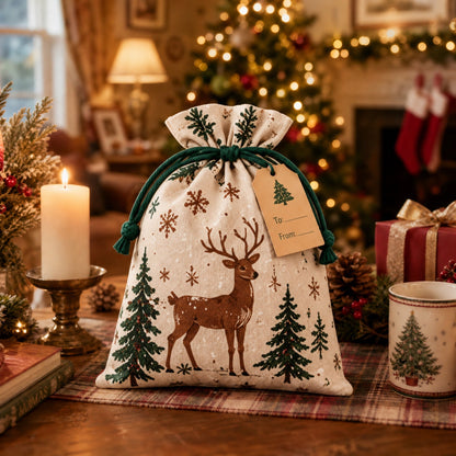 🎁 Wrap in Magic: Christmas Gift Sacks (6Pcs Santa & Reindeer Linen Drawstring Pouches)