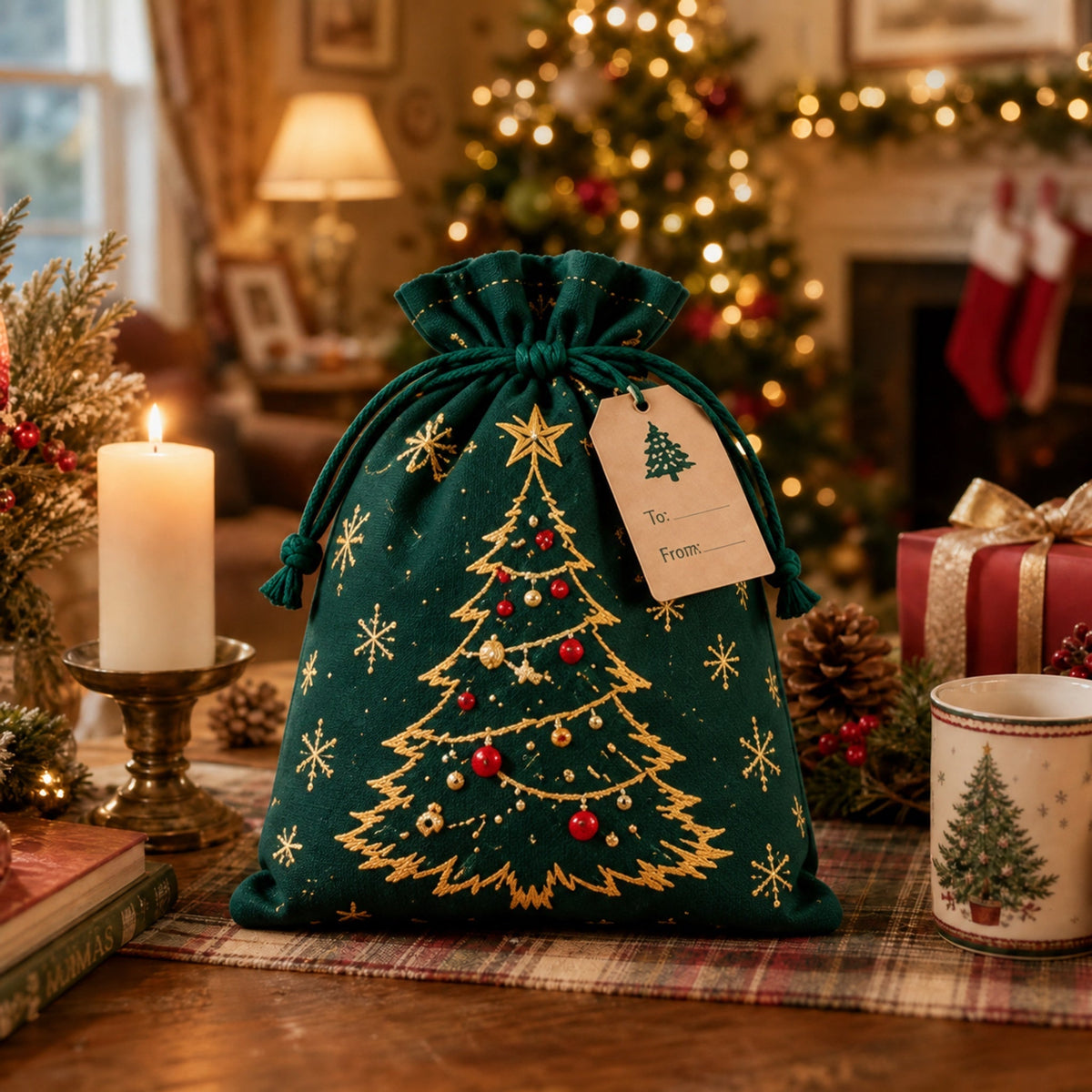 🎁 Wrap in Magic: Christmas Gift Sacks (6Pcs Santa & Reindeer Linen Drawstring Pouches)