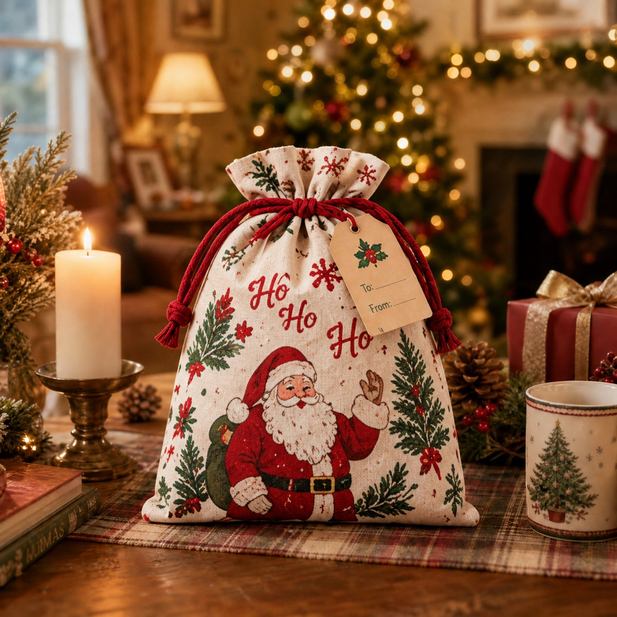 🎁 Wrap in Magic: Christmas Gift Sacks (6Pcs Santa & Reindeer Linen Drawstring Pouches)